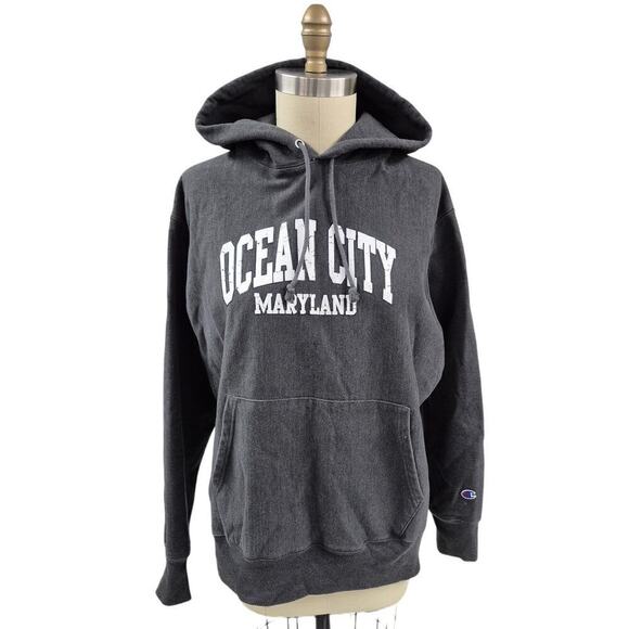 Champion Reverse Weave Char Gray Cotton/Poly Ocean City Maryland Hoodie Sz XL - Picture 1 of 5
